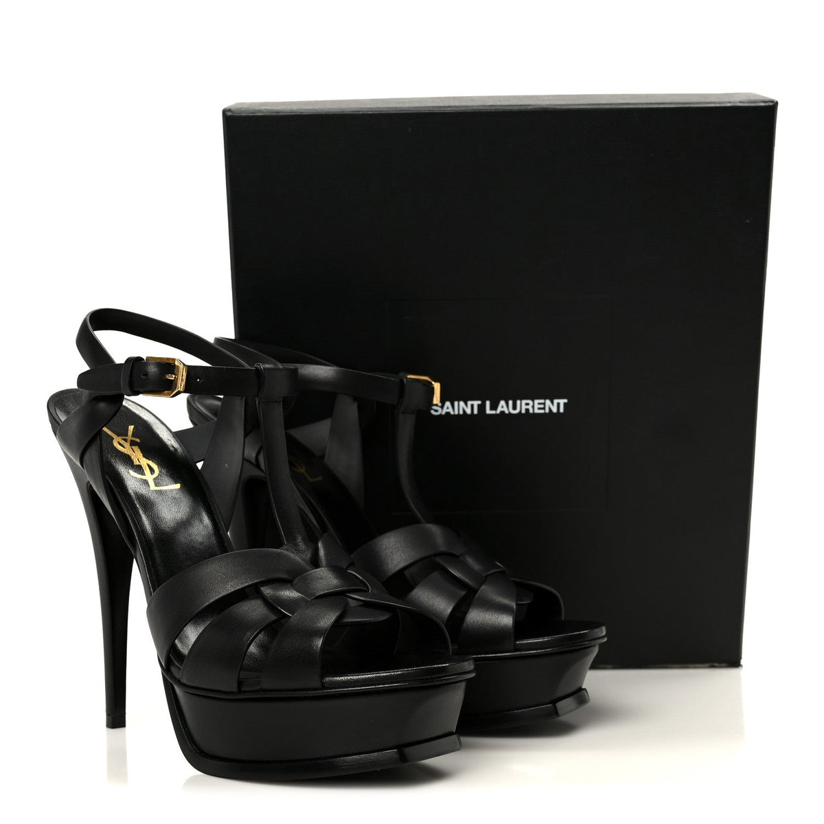 Saint Laurent Calfskin Women's Tribute 105 Sandals 39.5 Black