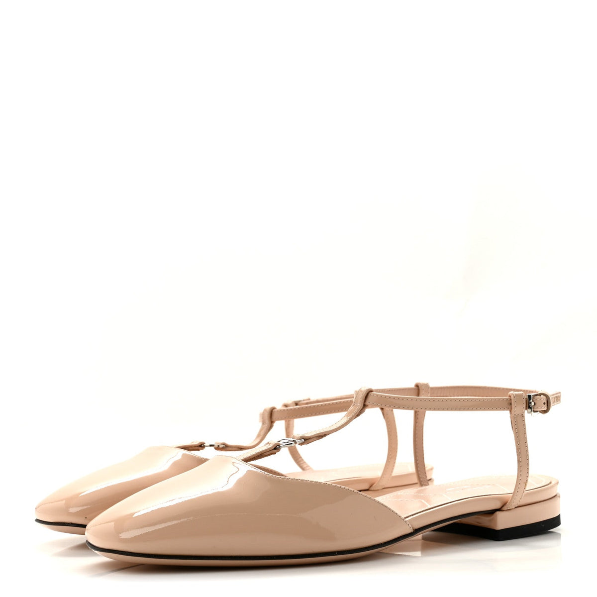 Gucci Patent Calfskin Women's Charlotte Petite GG Slingback Flats 36.5 Beige