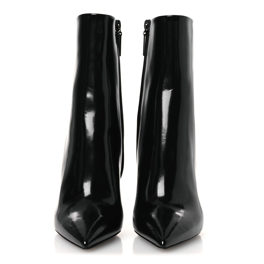 Saint Laurent Glazed Calfskin Women's Opyum Ankle Boots 36 Black