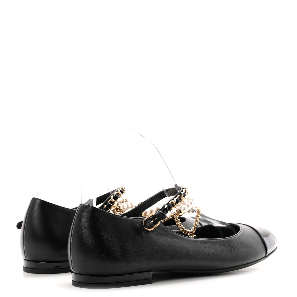 Chanel Pearl Cap Toe Chain Women's Ballerina Flats