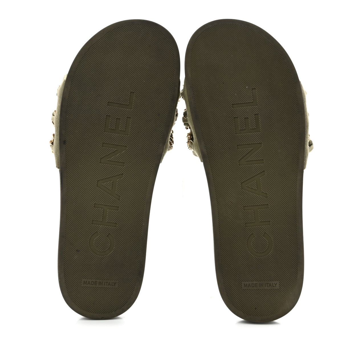 Chanel Canvas Chain Women's Flat Sandals Khaki