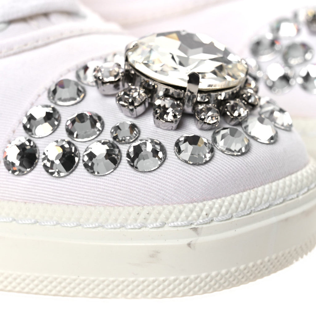Miu Miu Gabardine Women's Crystal Low Sneakers 35 Bianco