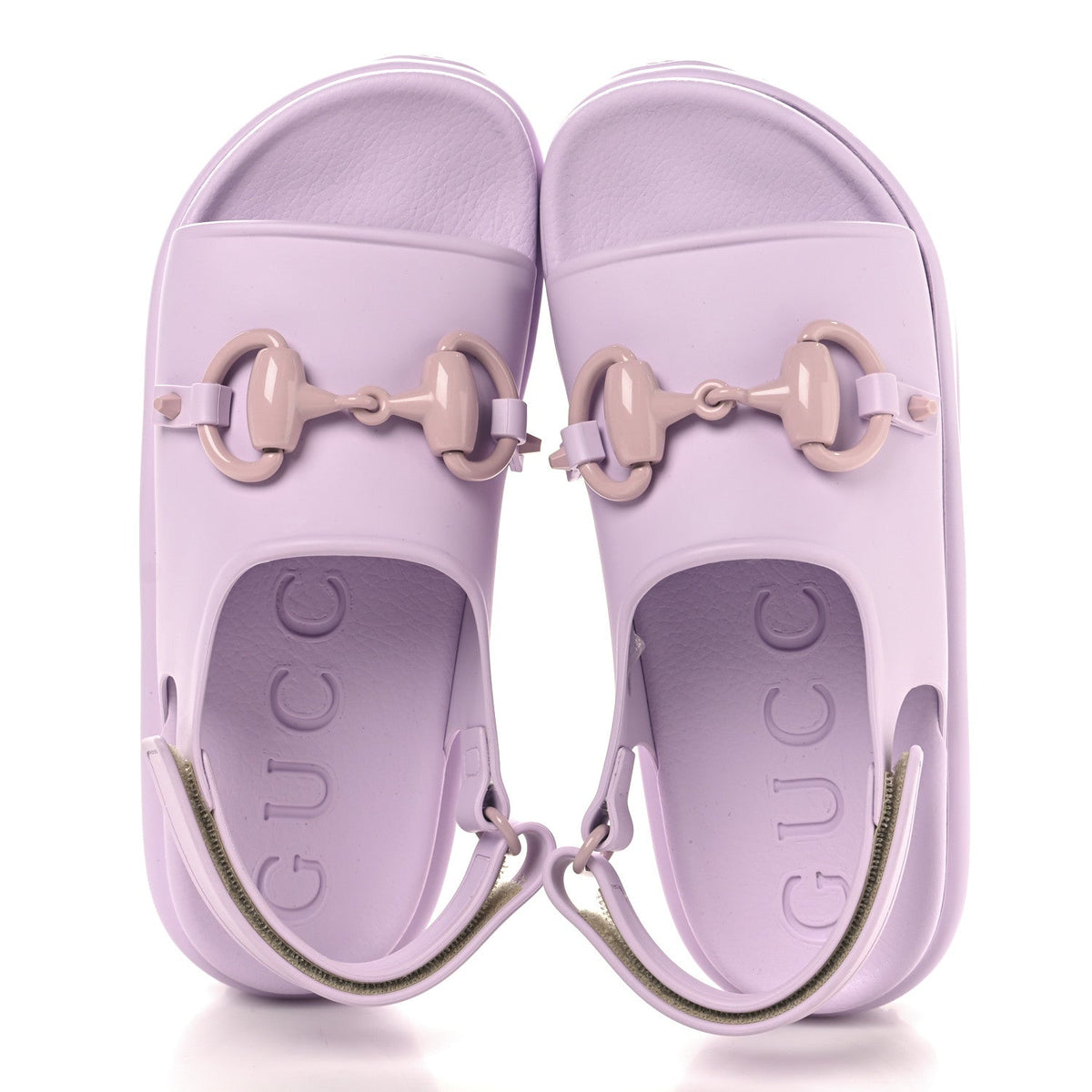 Gucci Rubber Women's Horsebit Touch Strapped Sandals 36 Talc Pink