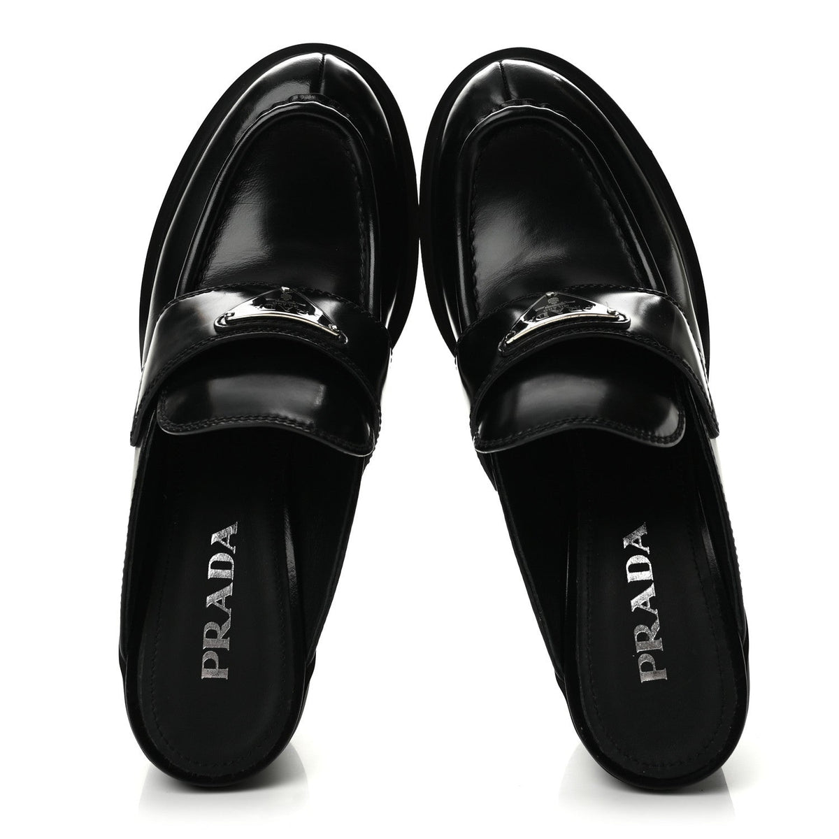 Prada Spazzolato Women's Platform Loafer Mules 38.5 Black