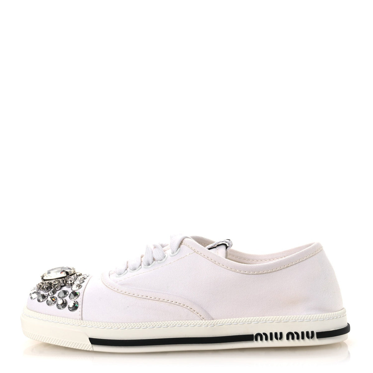 Miu Miu Gabardine Women's Crystal Low Sneakers 35 Bianco