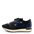Balenciaga Patent Calfskin Neoprene Mesh Suede Men's Race Runner Sneakers 43 Black Navy