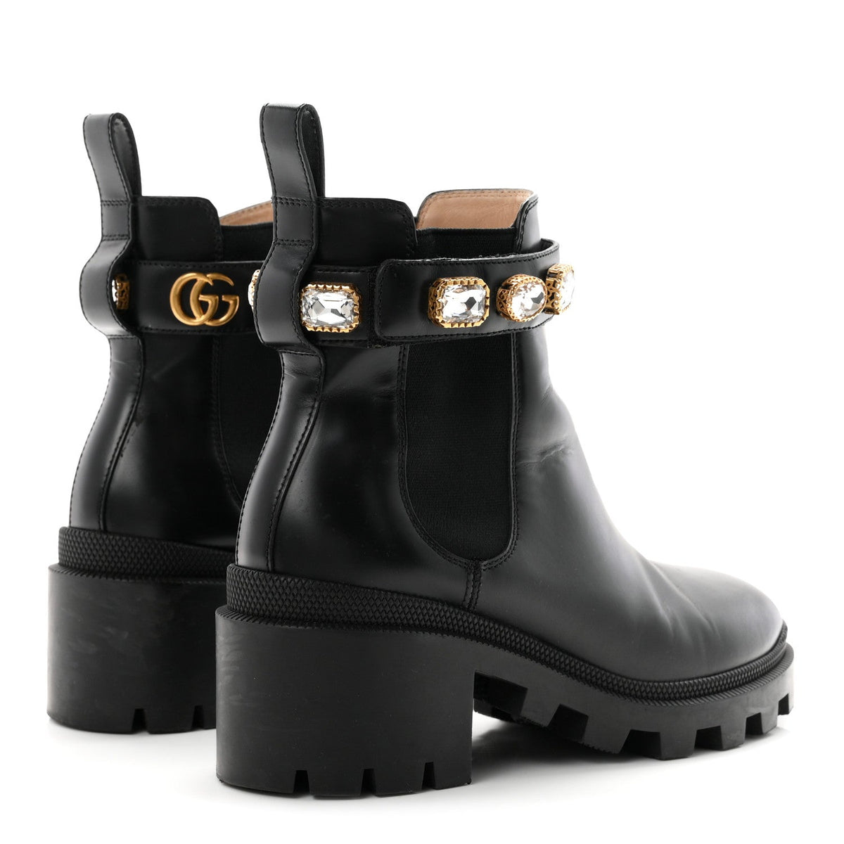 Gucci Calfskin Women's Crystal GG Trip Chelsea Ankle Boots 36.5 Black