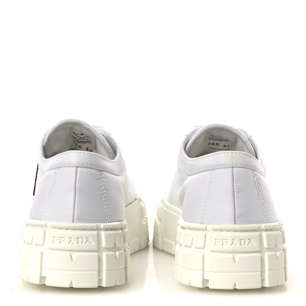 Prada Re-Nylon Gabardine Women's Double Wheel Sneakers 40 White