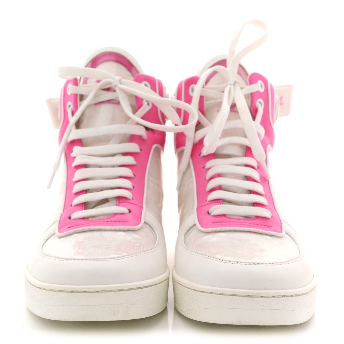 Louis Vuitton Calfskin Nylon Mesh Women's Boombox Sneakers 39 White Pink