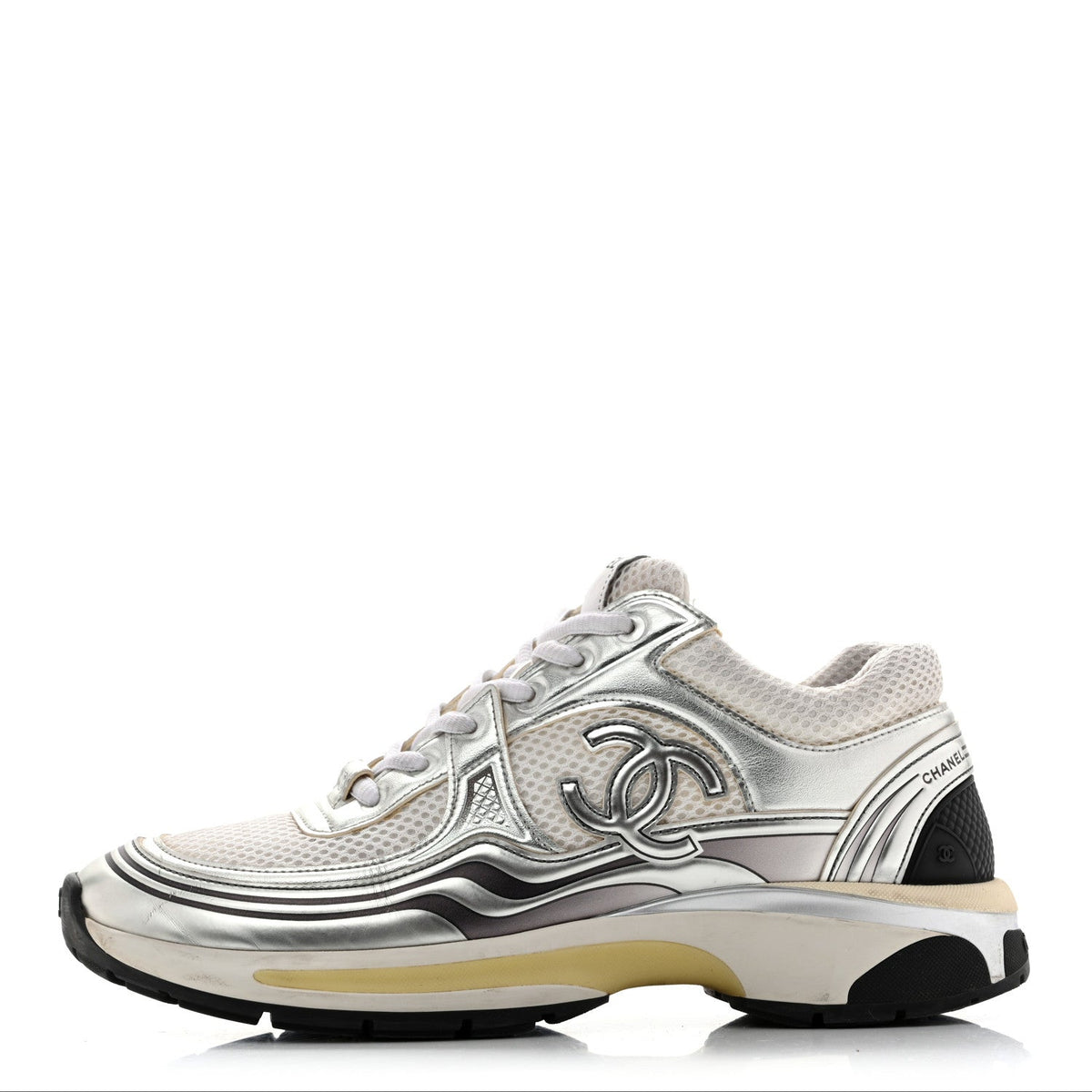 Fabric Laminated Calfskin Stretch CC Sneakers White Silver