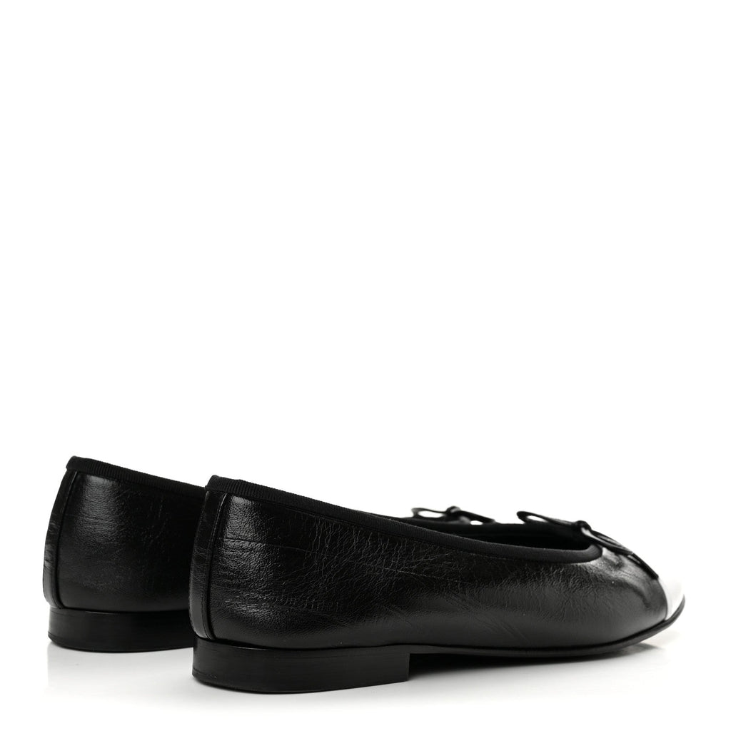 Chanel Crumpled Lambskin CC Cap Toe Women's Flats Black White