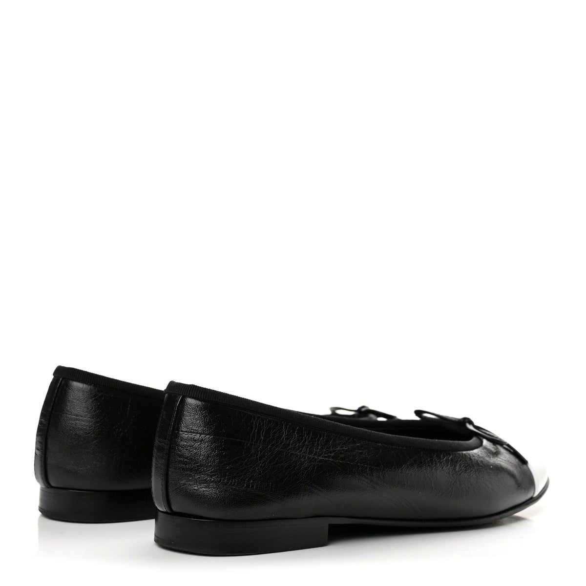 Chanel Crumpled Lambskin CC Cap Toe Women's Flats Black White