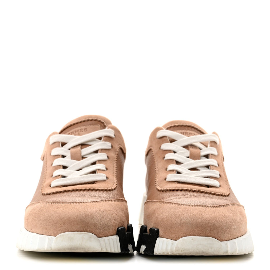 Hermes Sport Goatskin Suede Women's Bouncing Sneakers 37 Beige Perlino