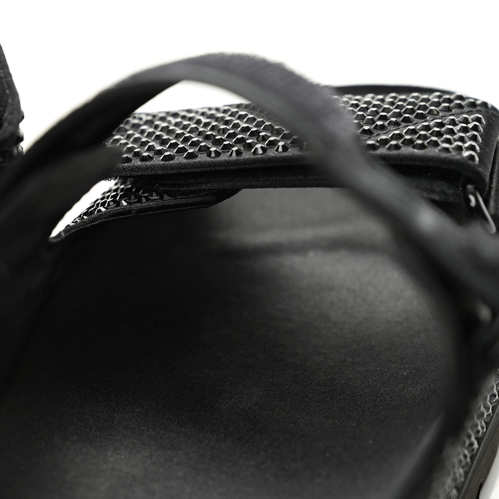 Prada Satin Crystal Women's Logo Velcro Sandals 37.5 Black