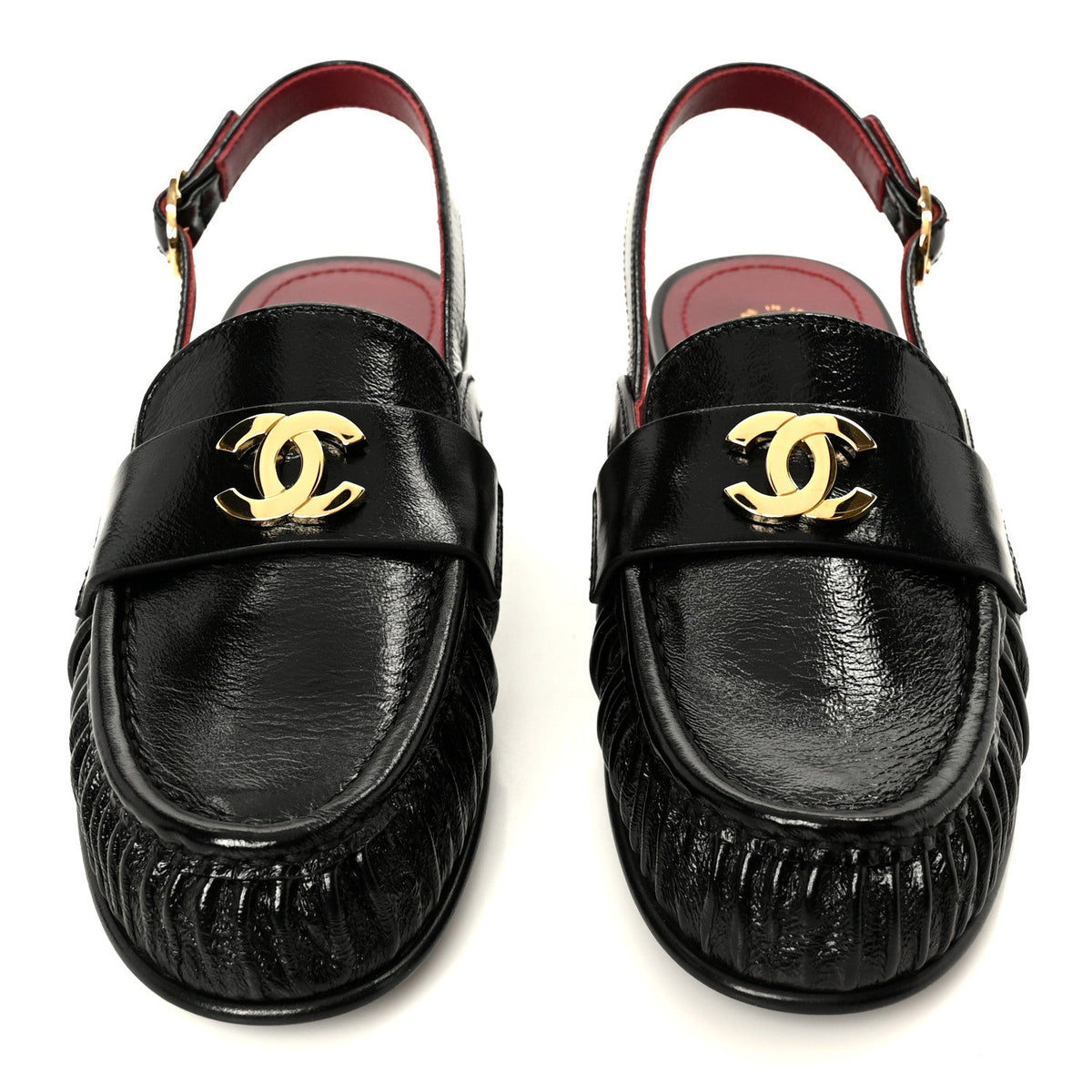 Chanel Crumpled Shiny Lambskin Women's CC Slingback Mocassin 38.5 Black