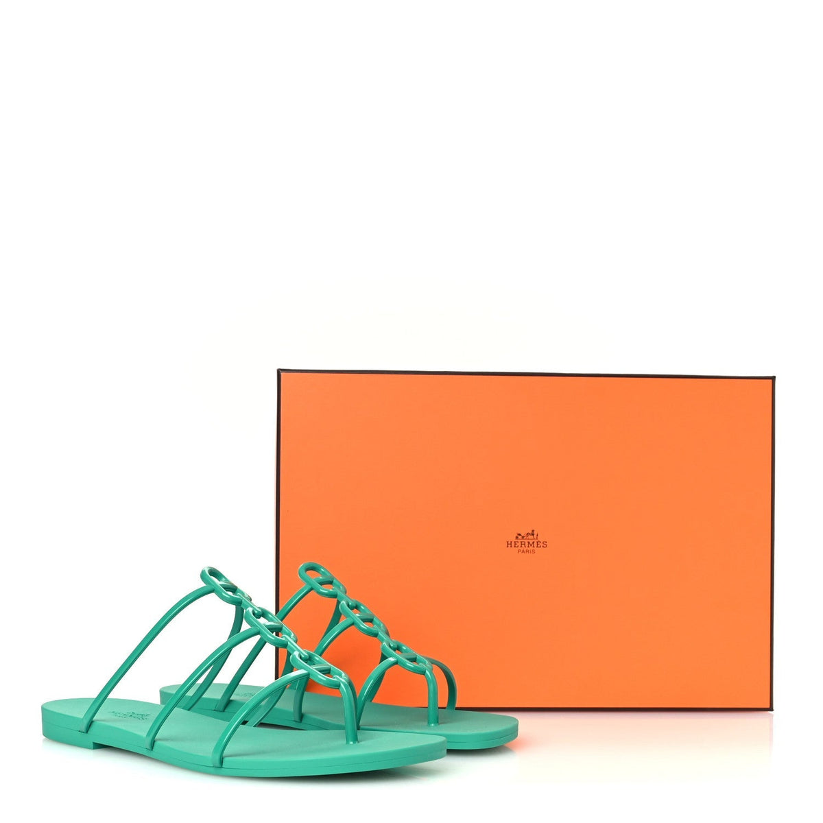 Hermes Rubber Women's Mykonos Sandals 37 Vert Tourmaline