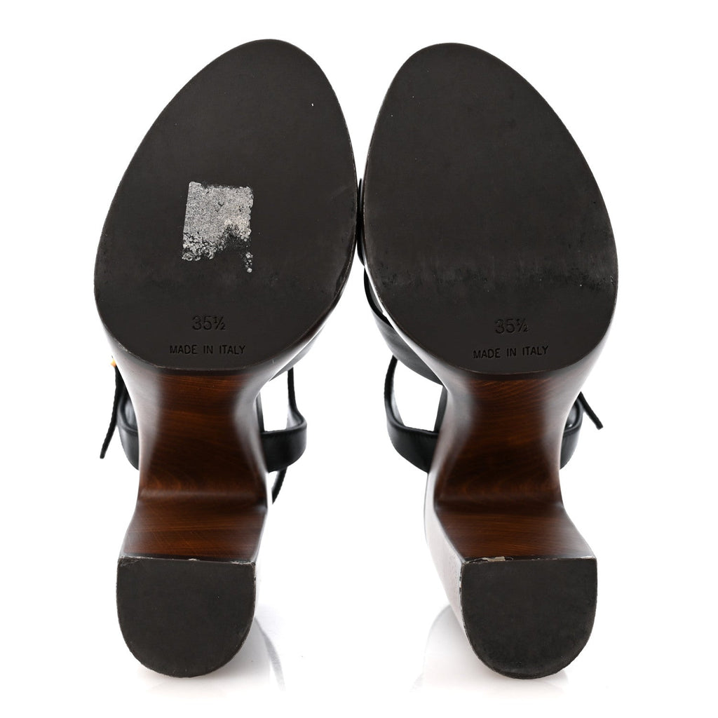 Saint Laurent Calfskin Women's Bianca Platform Sandals 35.5 Black