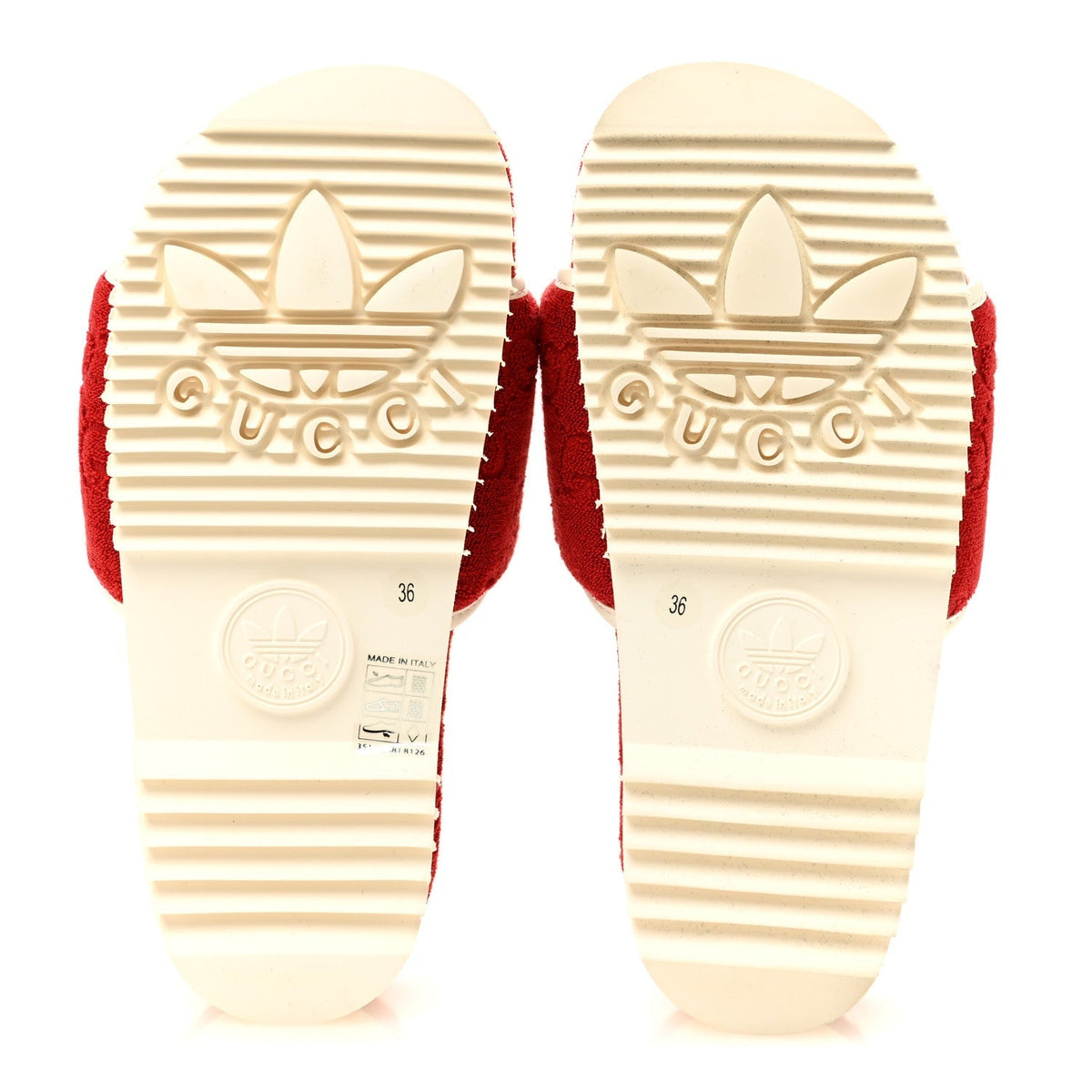Gucci X Adidas Terry Cloth Women's Platform Sandals 36 Maple Red Off White