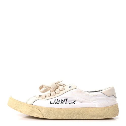 Saint Laurent Distressed Canvas Court Classic Sneakers 39 Panna