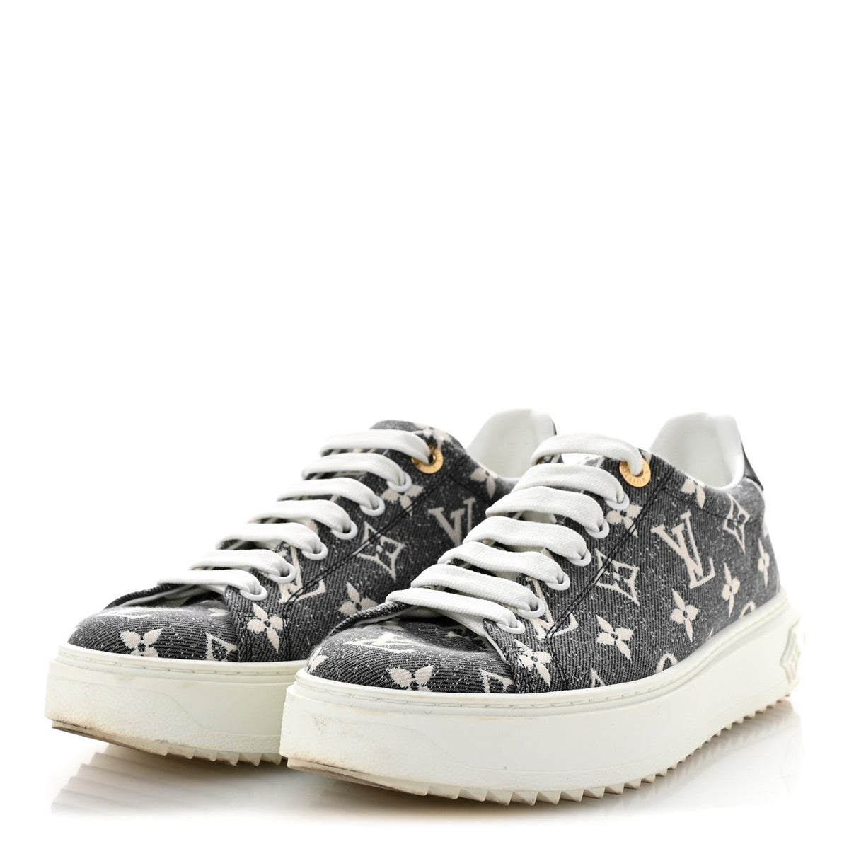 Louis Vuitton Denim Monogram Women's Time Out Sneakers 38 Dark Blue