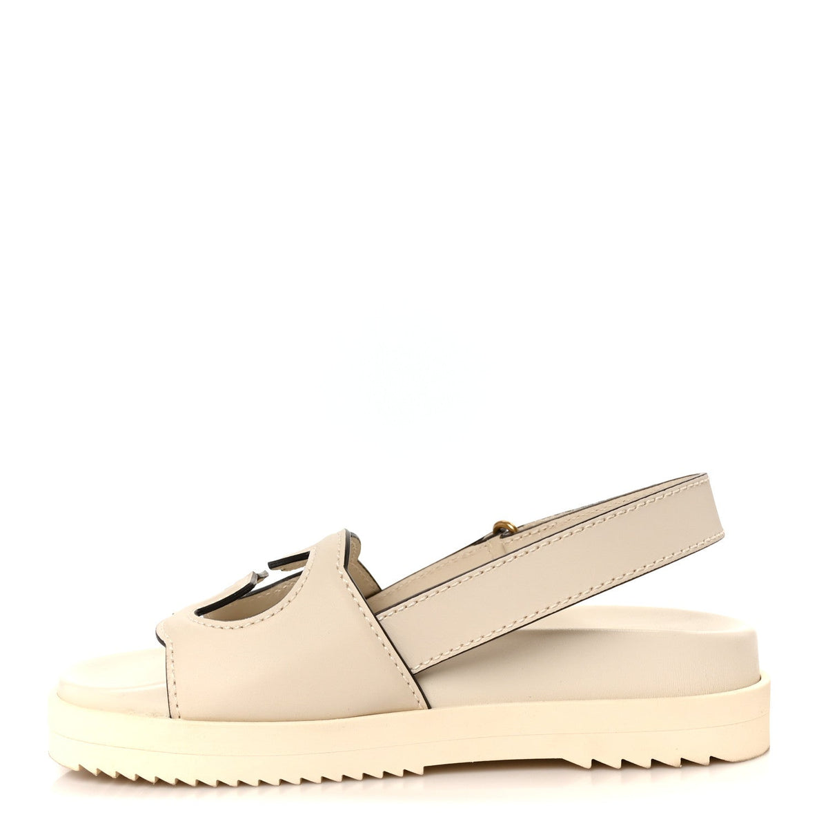 Gucci Softy Calfskin Women's Interlocking G Slingback Sandals 35.5 Mystic White