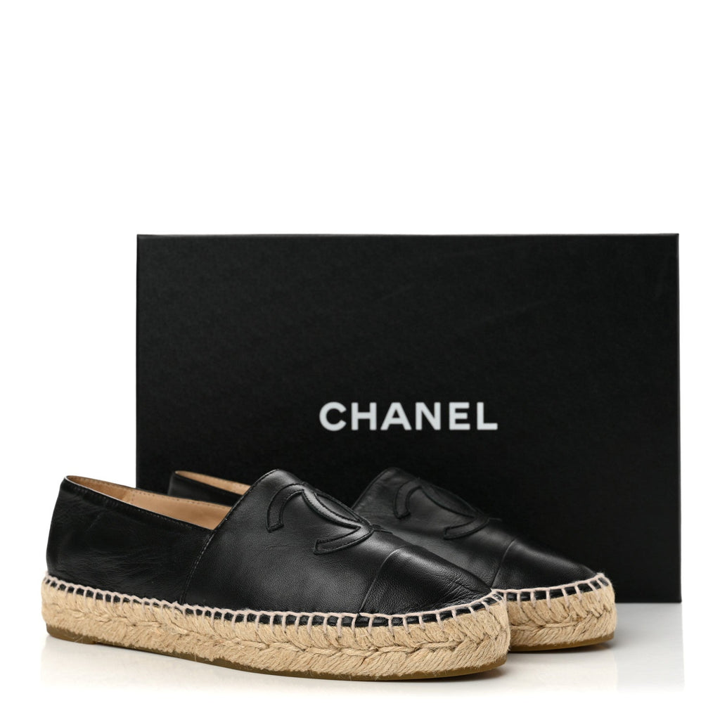 Chanel Lambskin Women's CC Espadrilles 36 Black