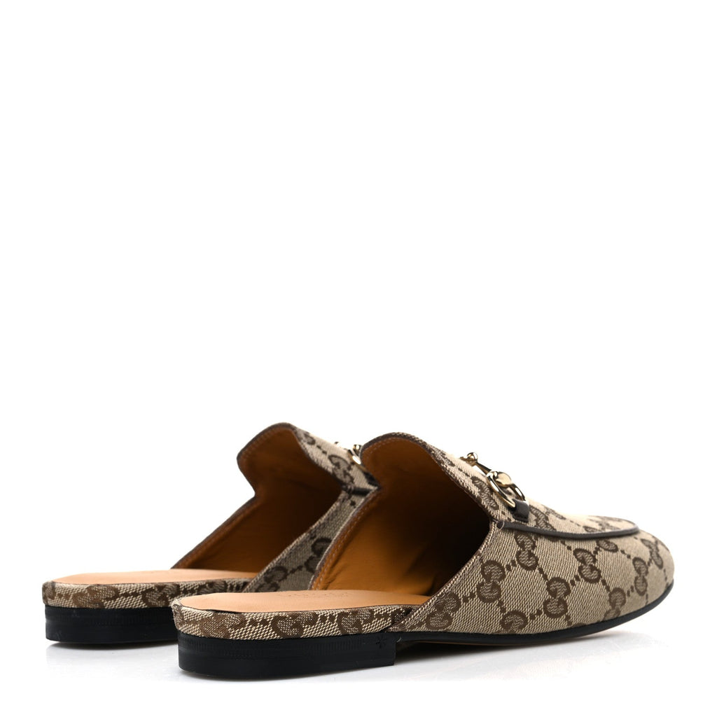 Gucci Canvas Women's Princetown Slippers 35 Beige Ebony New Acero