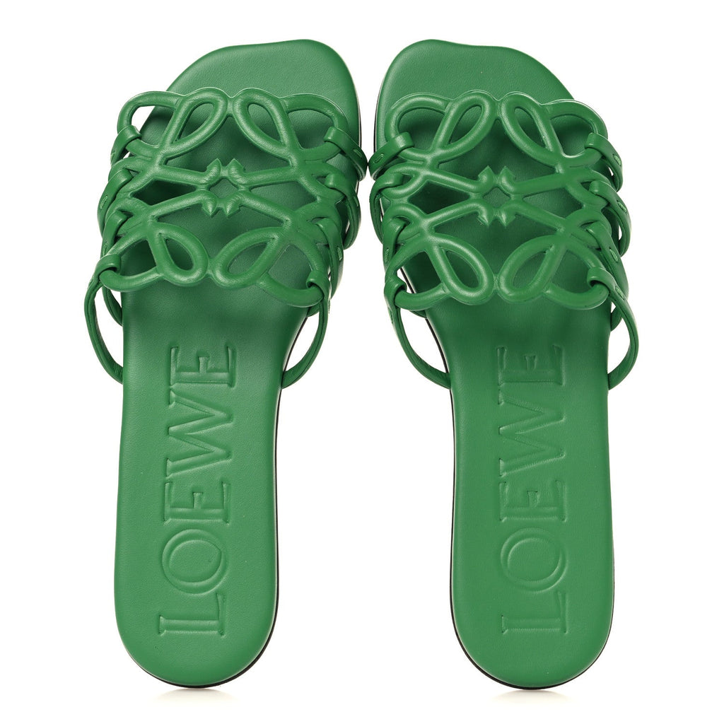 Loewe Calfskin Women's Paula's Ibiza Petal Anagram Caged Slide Sandals 38 Green