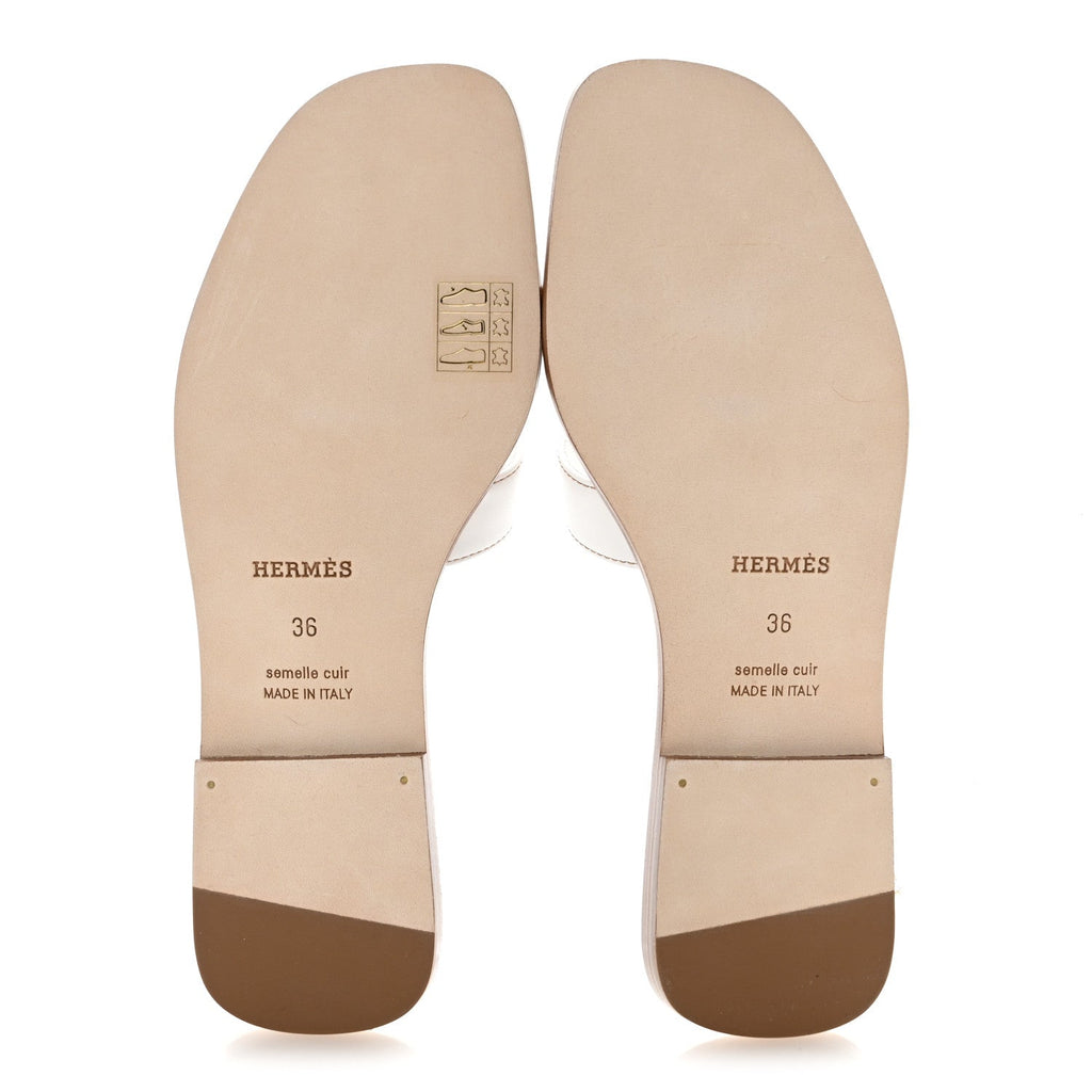 Hermes Box Calfskin Women's Oran Sandals 36 White