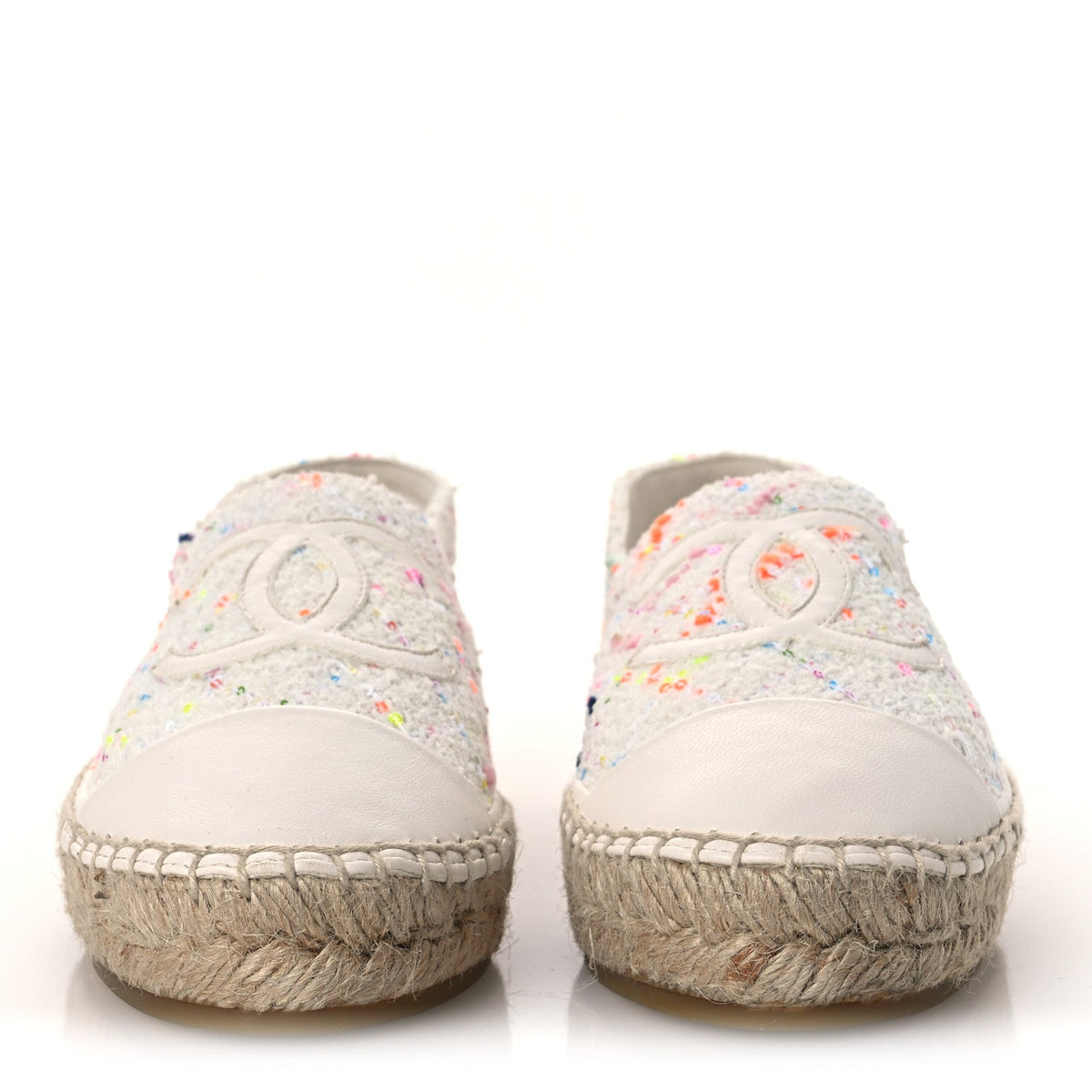 Chanel Glittered Tweed Lambskin Women's CC Espadrilles 36 White Multicolor