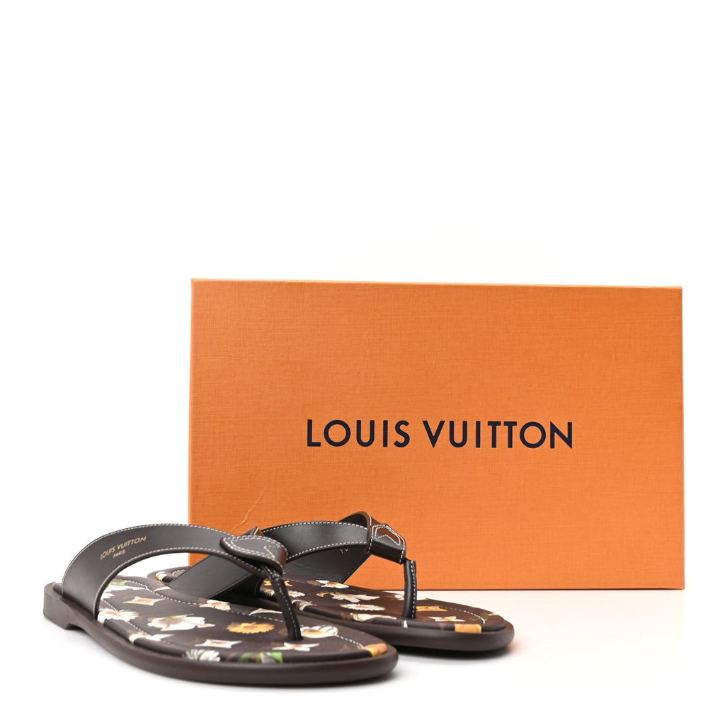 Louis Vuitton Supple Calfskin Men's LV Sunset Thong Sandals 8 Marron