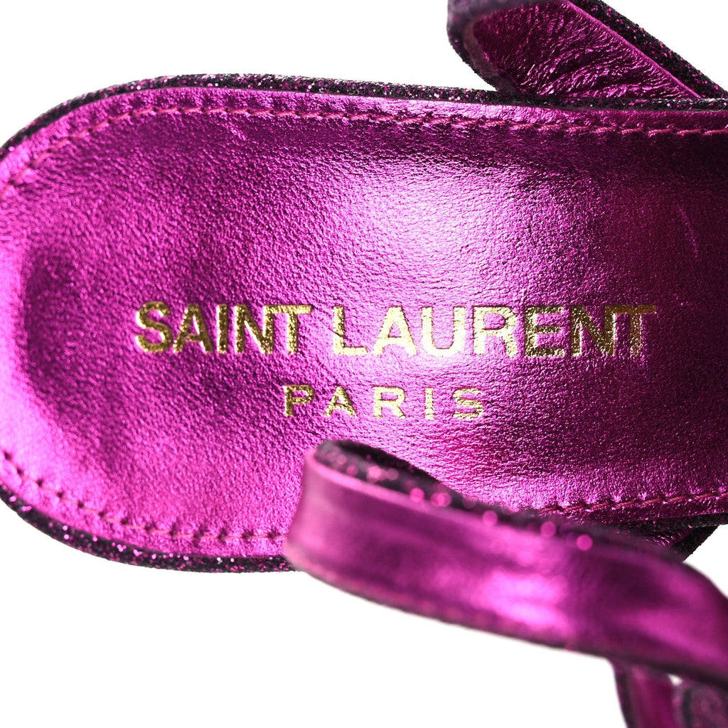 Saint Laurent Glitter Metallic Women's Kiki 100 Ankle Strap Sandals 36.5 Fucxia