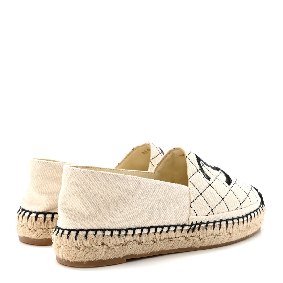 Chanel Fabric Women's Biarritz CC Espadrilles 36 Beige Black