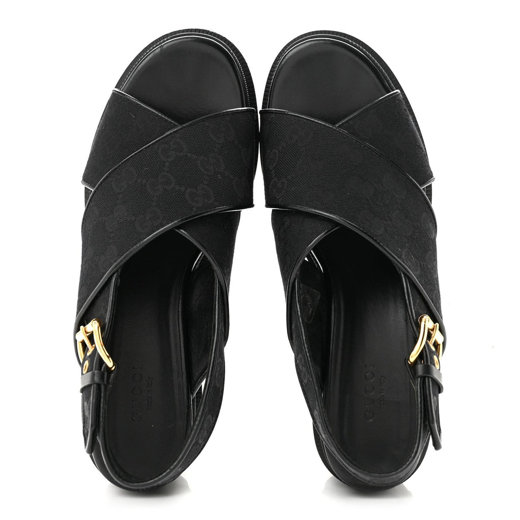 Gucci GG Canvas Women's Monogram Trip Lug Sole Sandals 38.5 Black