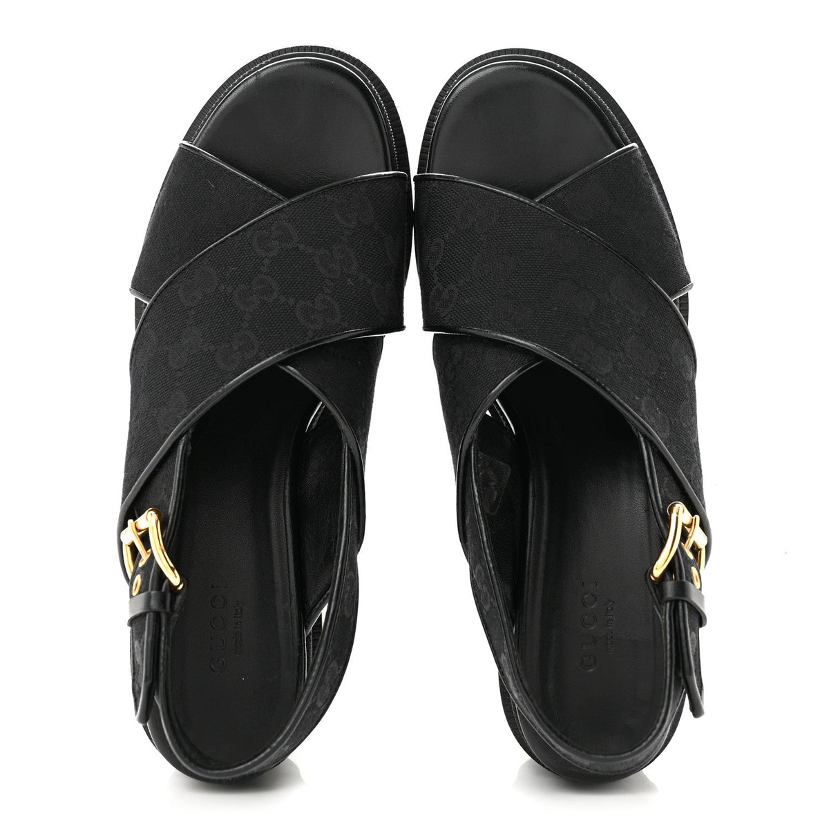 Gucci GG Canvas Women's Monogram Trip Lug Sole Sandals 38.5 Black