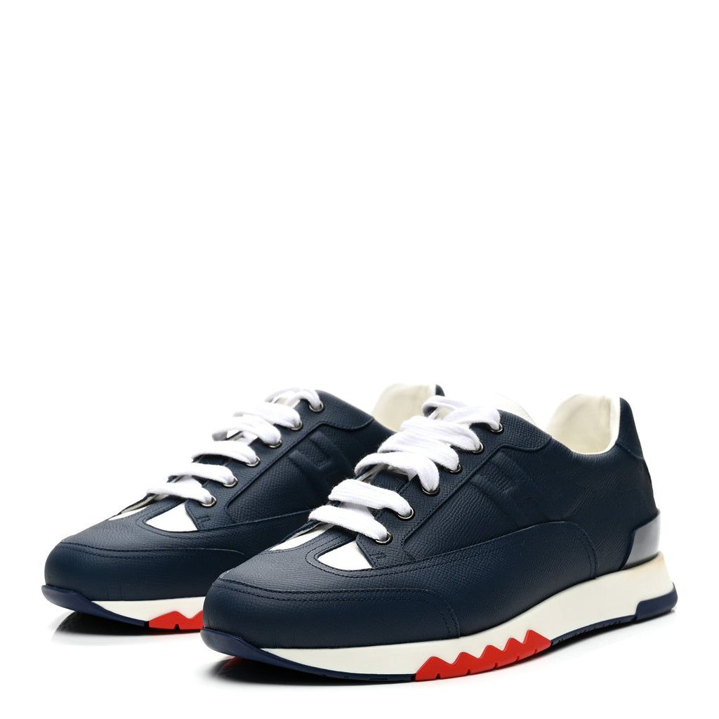 Hermes Epsom Calfskin Men's Trail Sneakers 42 Indigo White