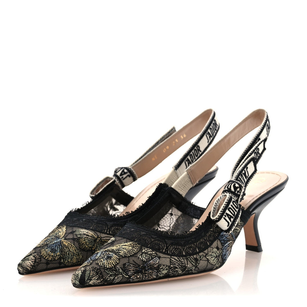 Christian Dior Mesh Women's Butterfly Embroidered J'Adior Pumps 36 Black
