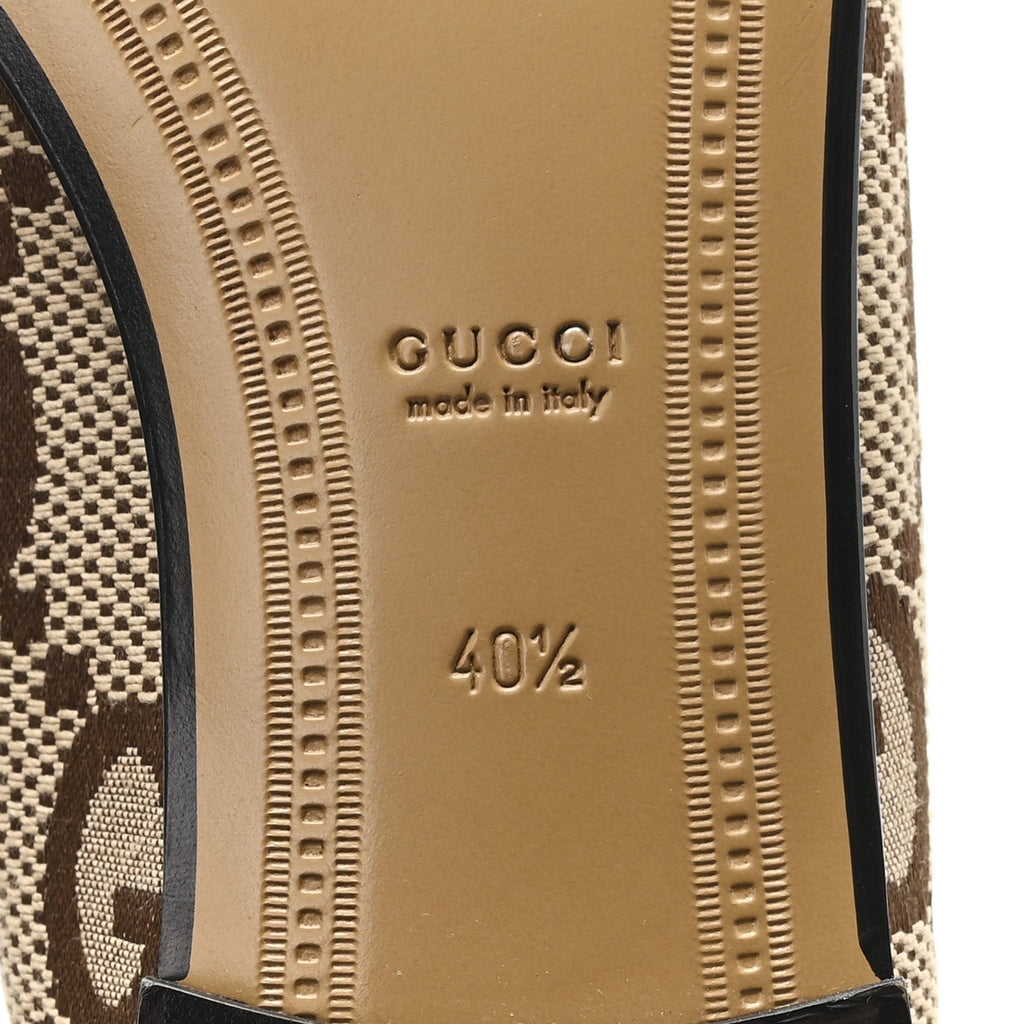 Gucci Monogram Jumbo GG Women's Horsebit Jordaan Loafers 40.5 Camel Ebony Beige