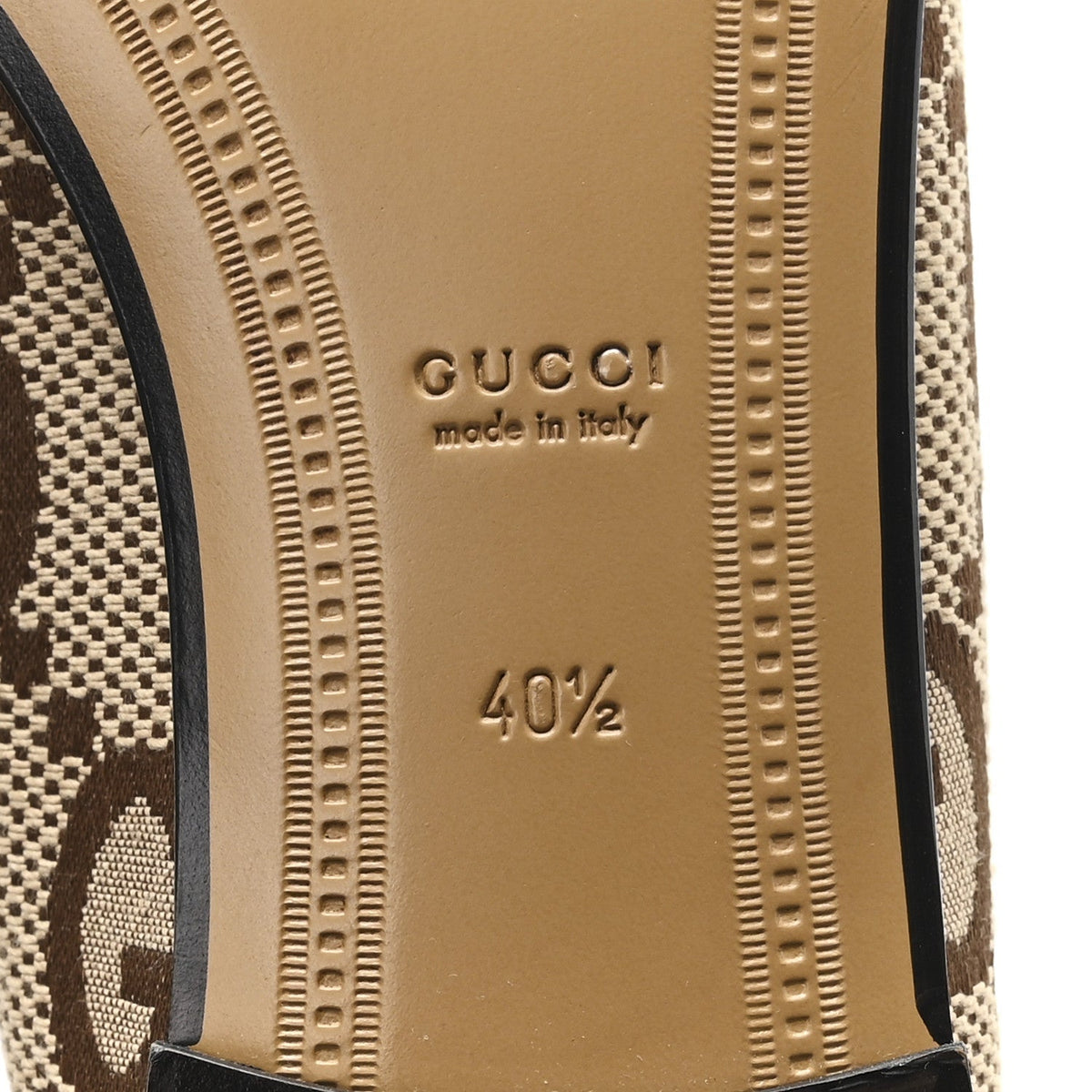 Gucci Monogram Jumbo GG Women's Horsebit Jordaan Loafers 40.5 Camel Ebony Beige