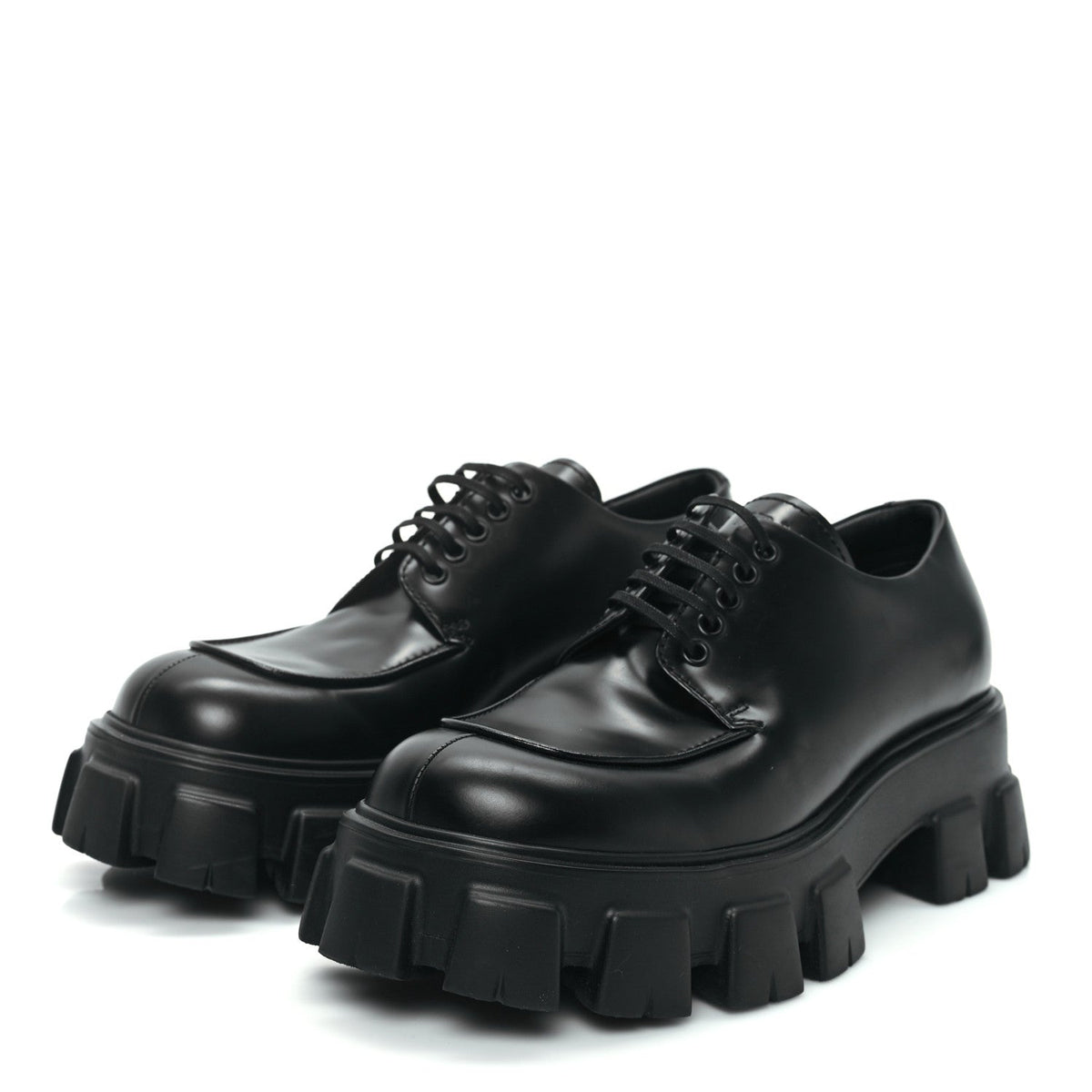 Prada Spazzolato Rois Monolith 55mm Men's Derby Loafers 8 Black