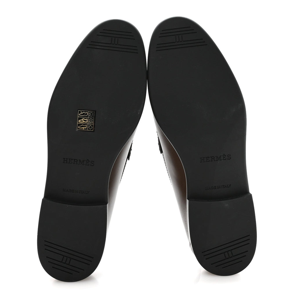 Hermès Calfskin Men's Duke Loafers 42 Marron Ébène Marine