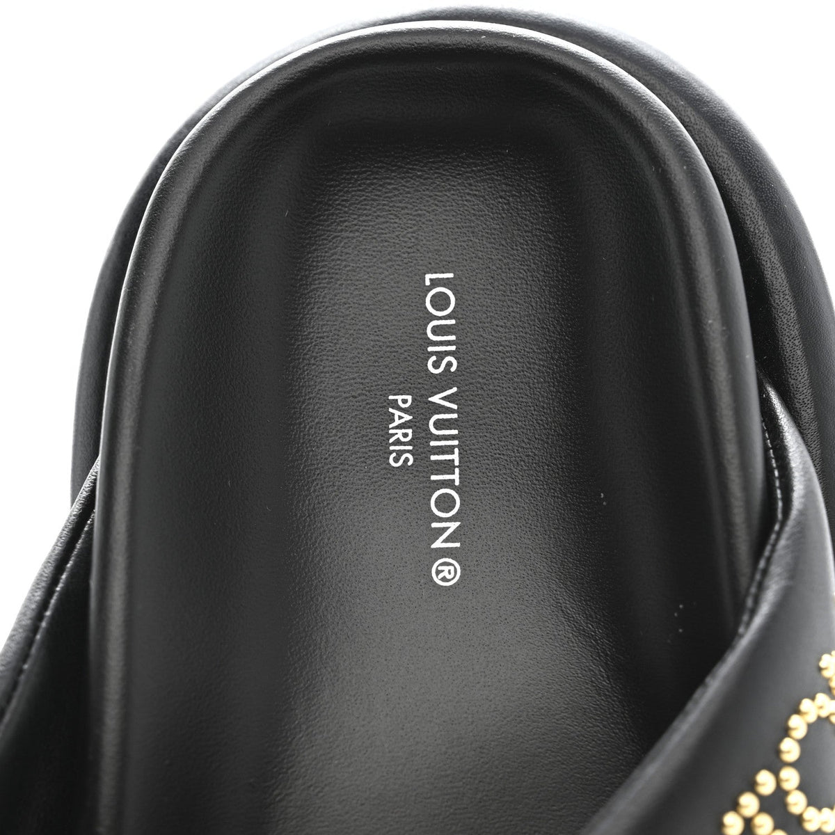 Louis Vuitton Calfskin Women's Logo Studded Pillow Flat Sandals 35 Black