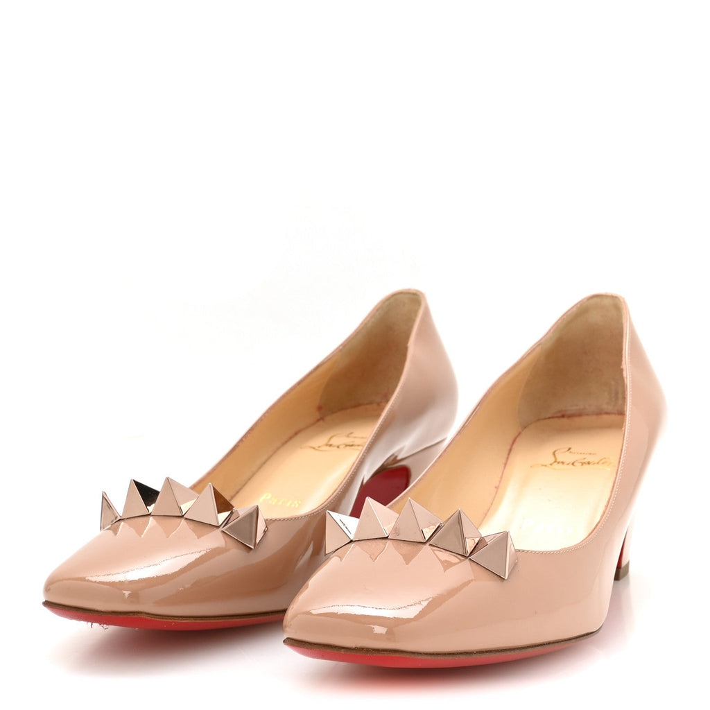 Christian Louboutin Patent Pyramidam 45 Women's Pumps Nude