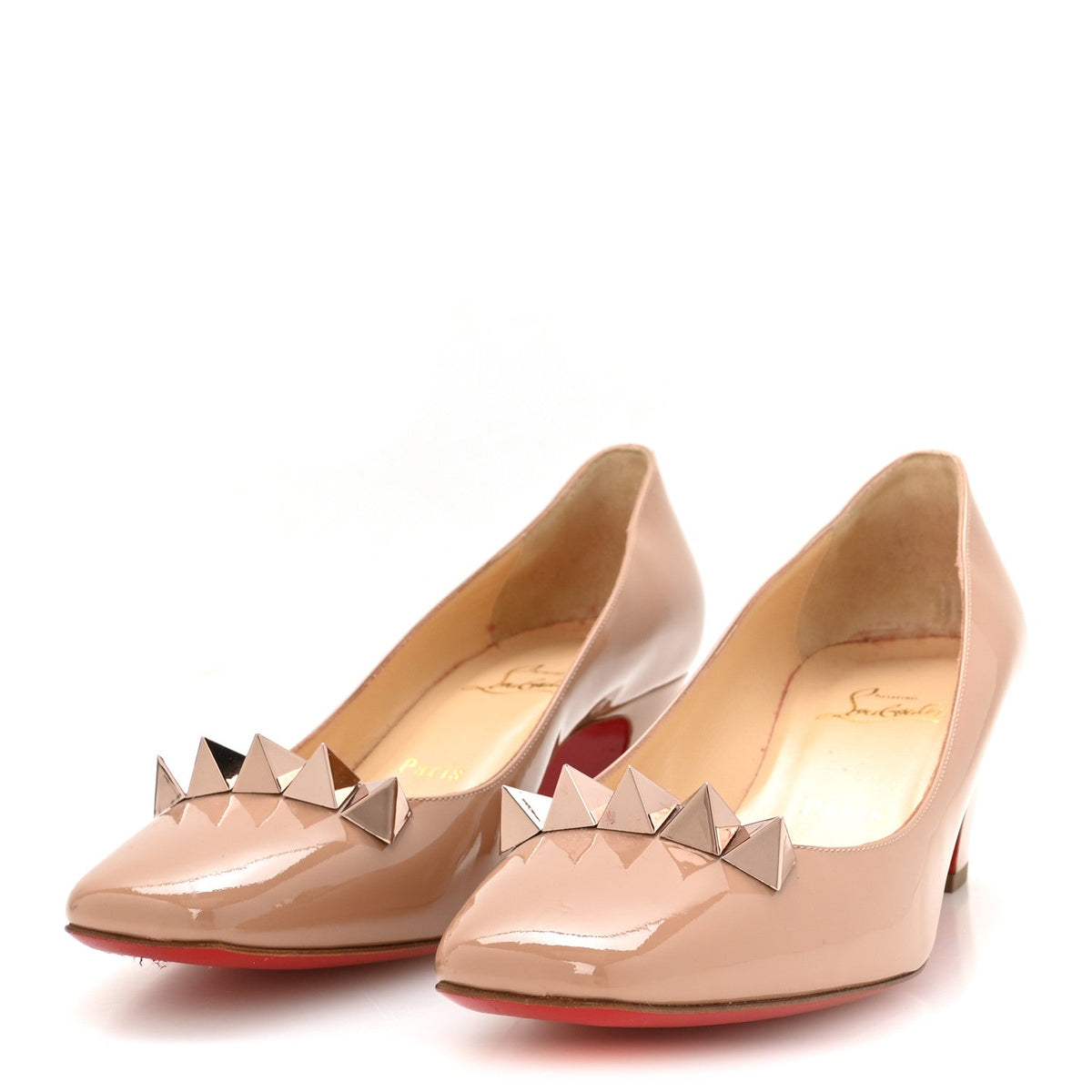 Christian Louboutin Patent Pyramidam 45 Women's Pumps Nude