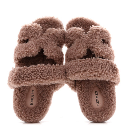 Hermes Woolskin Women's Chypre Sandals 39.5 Bois De Santal