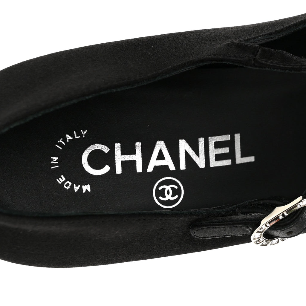 Chanel Satin Crystal Mary Jane Women's Pumps Black