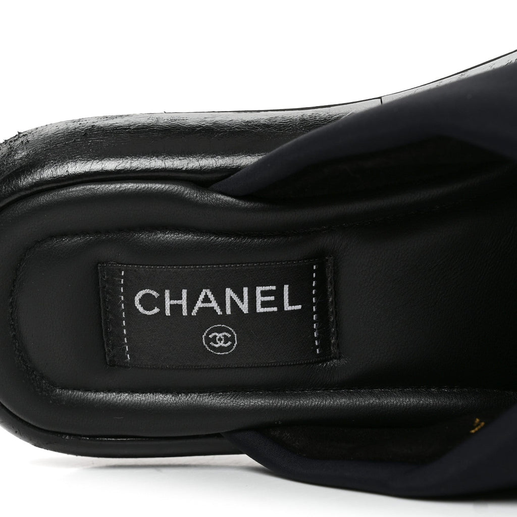 Chanel Fabric Women's CC Mules Sandals 38 Black