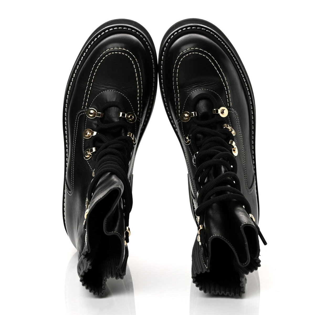 Chanel Calfskin Knit Lace Up Women's Combat Boots