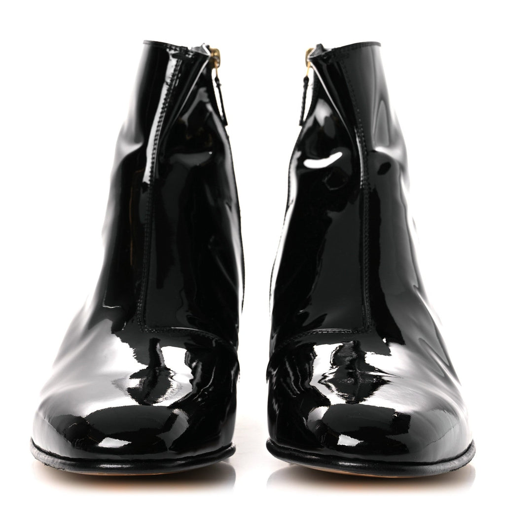 Gucci Patent Calfskin Men's GG Lois Bee Ankle Booties 13 Black