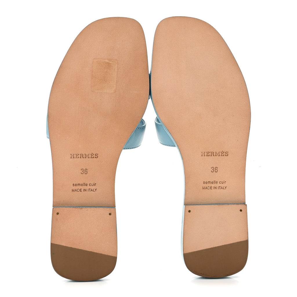 Hermes Box Calfskin Women's Oran Sandals 36 Light Bleu